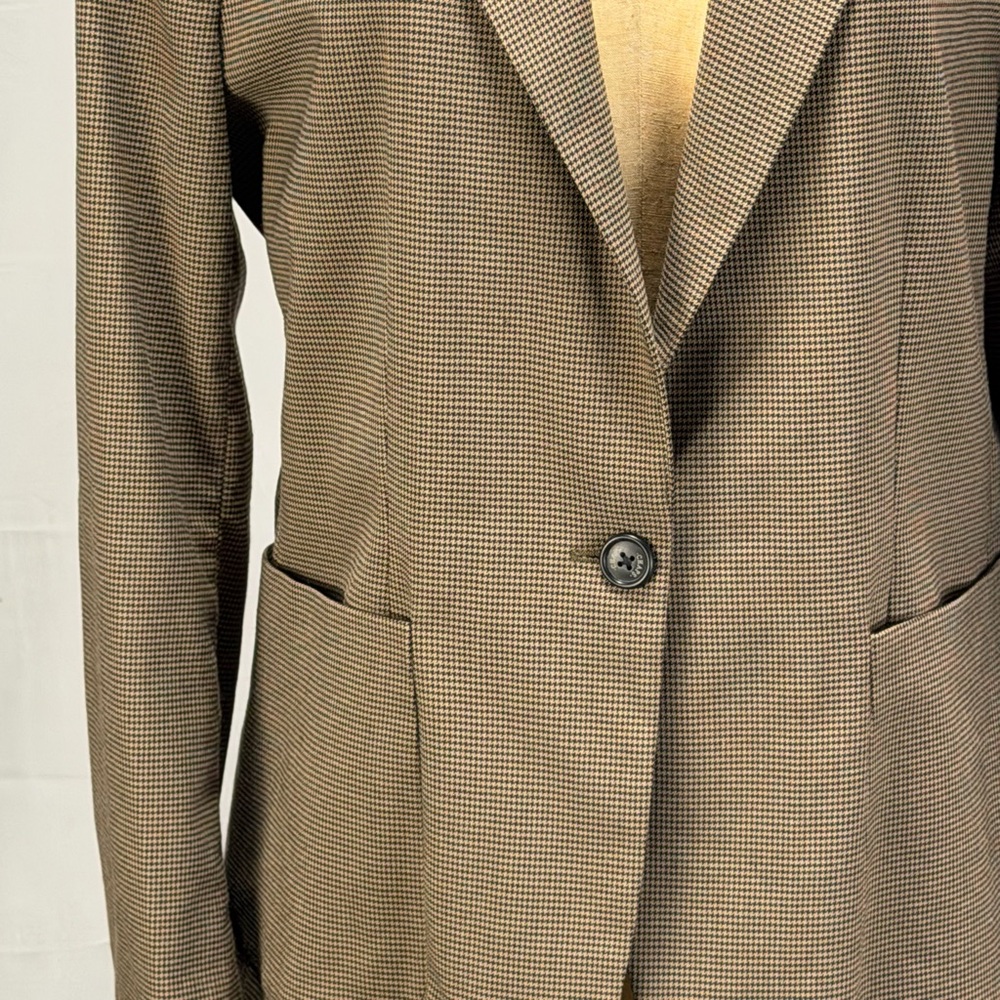 Chaps houndstooth plaid check blazer women’s suit jacket coat New brown neutral - Picture 5 of 13